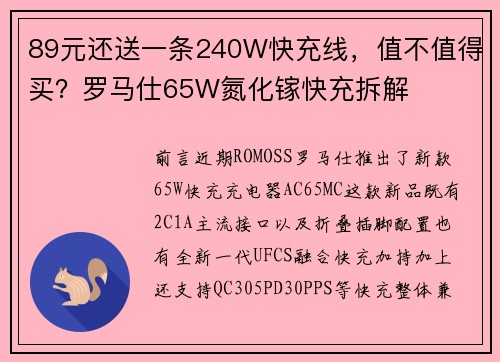 89元还送一条240W快充线，值不值得买？罗马仕65W氮化镓快充拆解